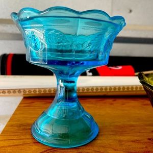 Blue glass vintage candy dish